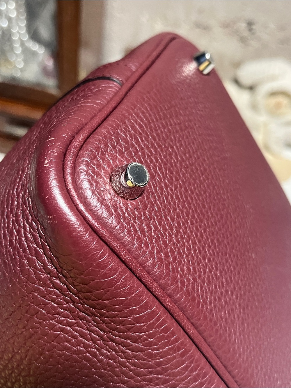 Hermes Bordeaux Togo Leather Bucket Tote with Silver-Tone Padlock - Picture 12 of 16